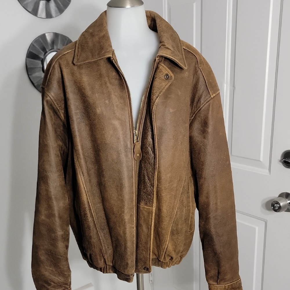 Excelled Vintage Soft Rugged Brown Full Zip Leather Jacket